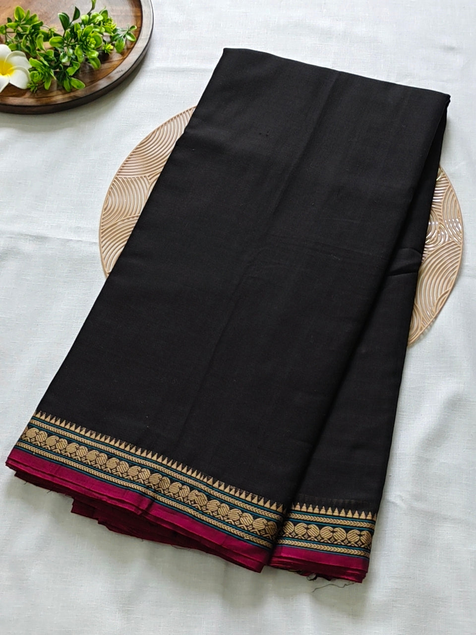 Plain Narayanpet Cotton Saree -Mango Border