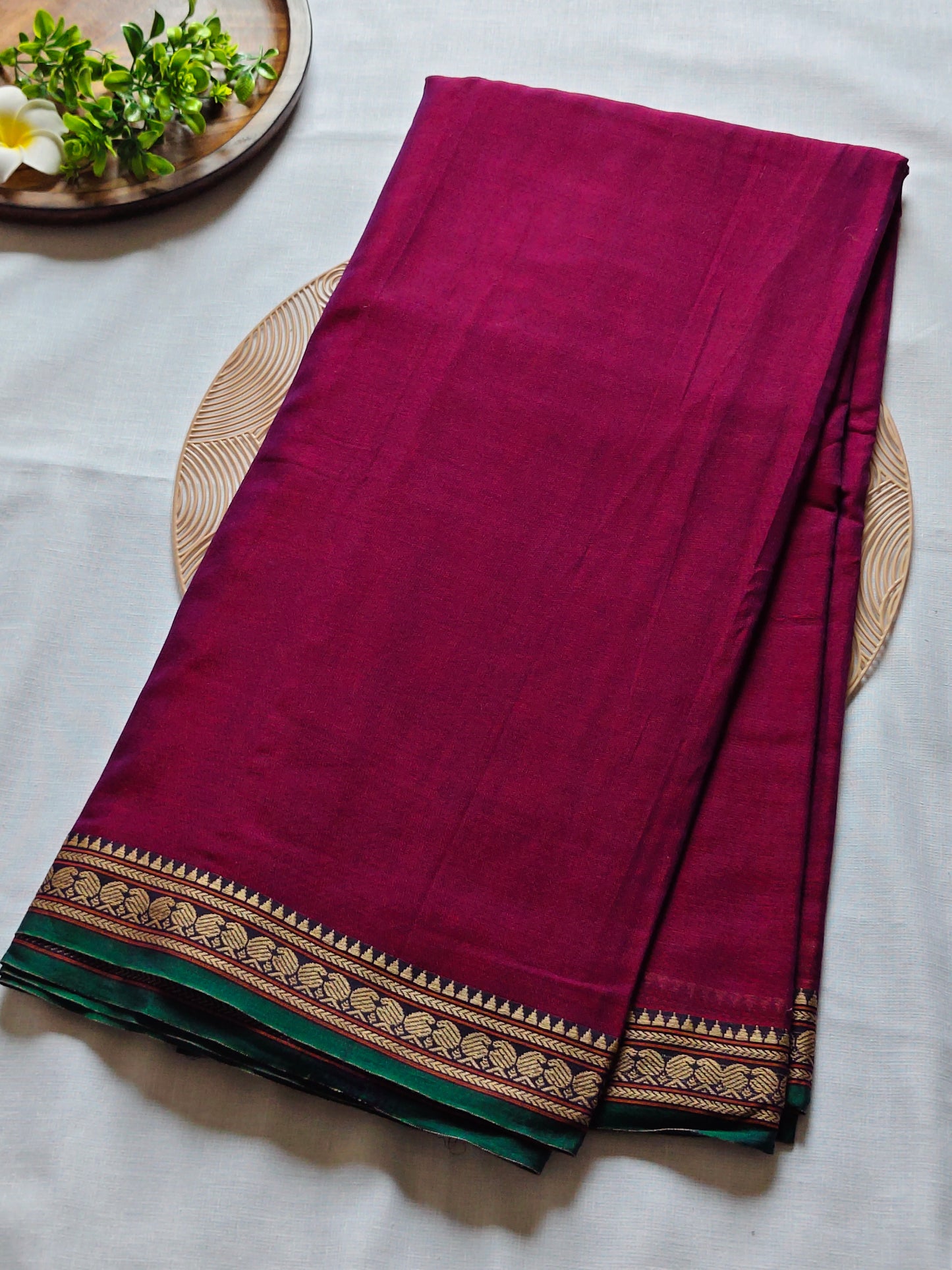 Plain Narayanpet Cotton Saree -Mango Border