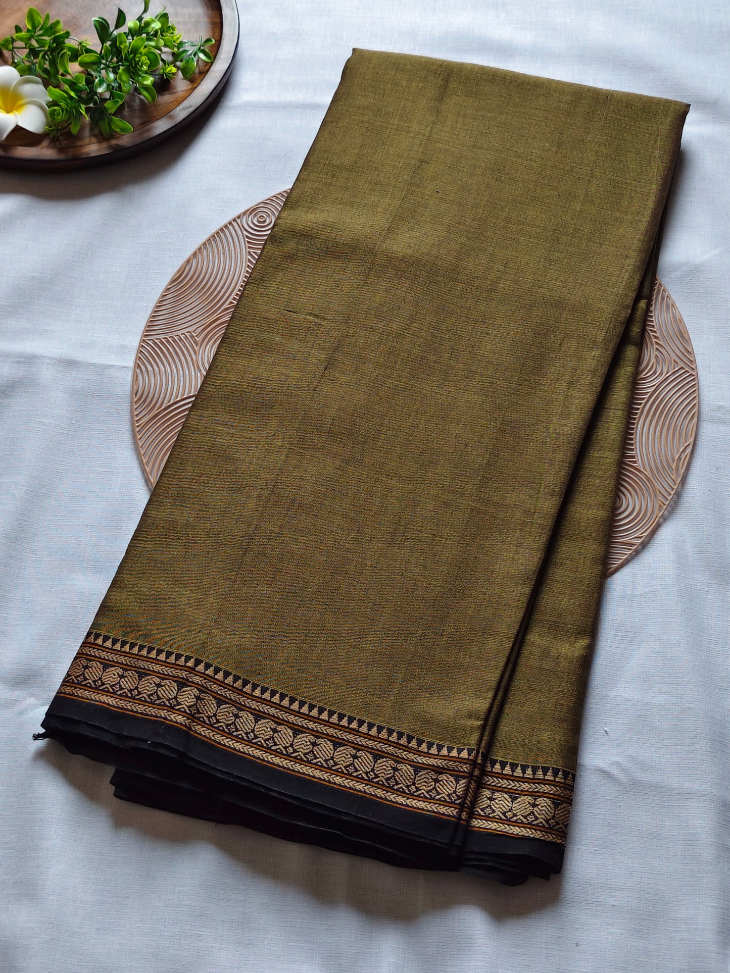 Plain Narayanpet Cotton Saree -Mango Border