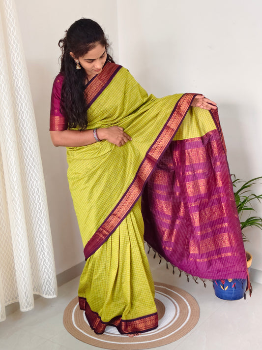 Checked Kalyani Cotton Saree