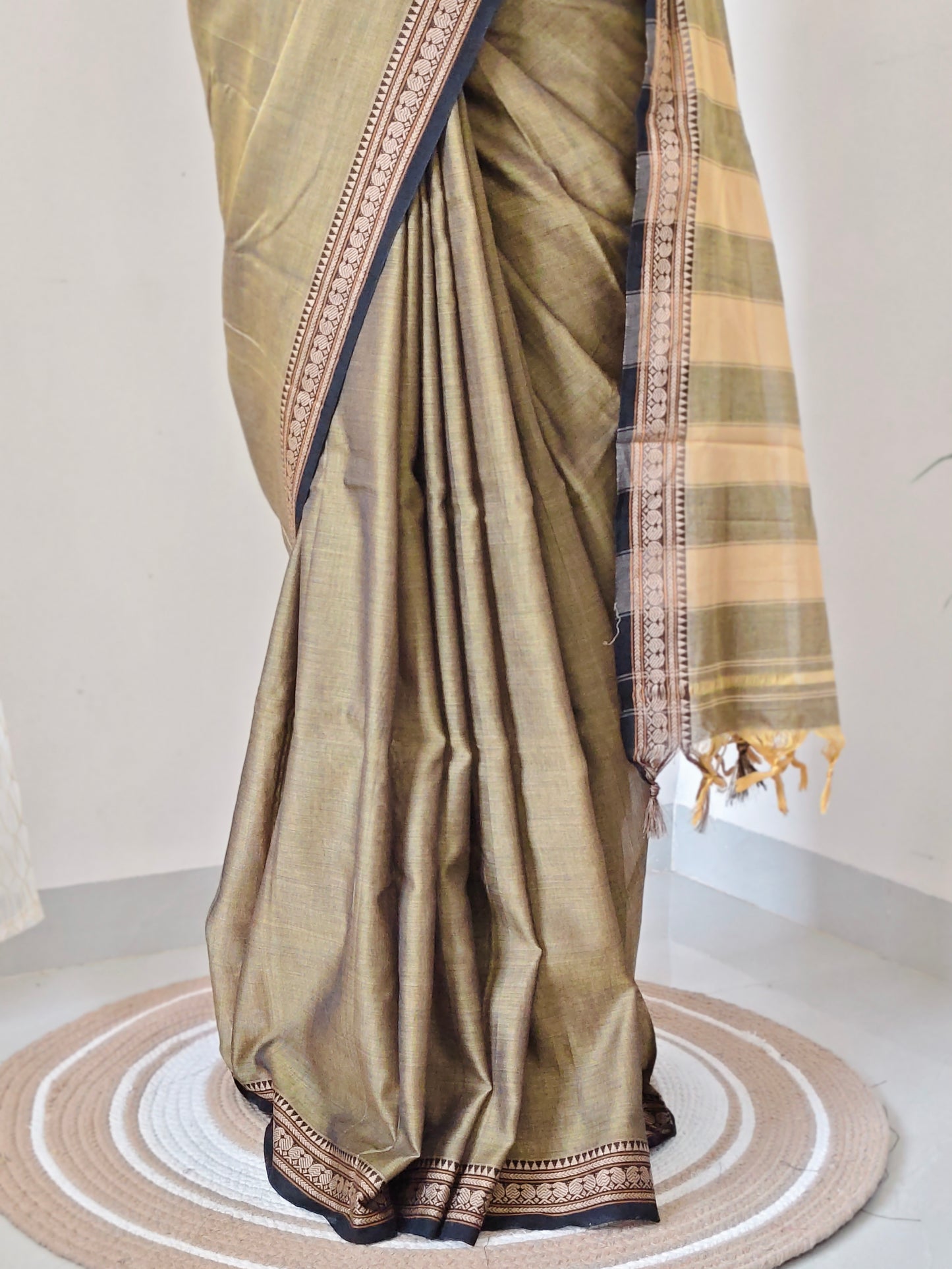 Plain Narayanpet Cotton Saree -Mango Border