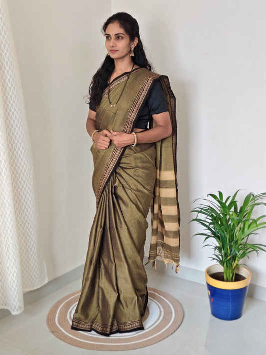 Plain Narayanpet Cotton Saree -Mango Border