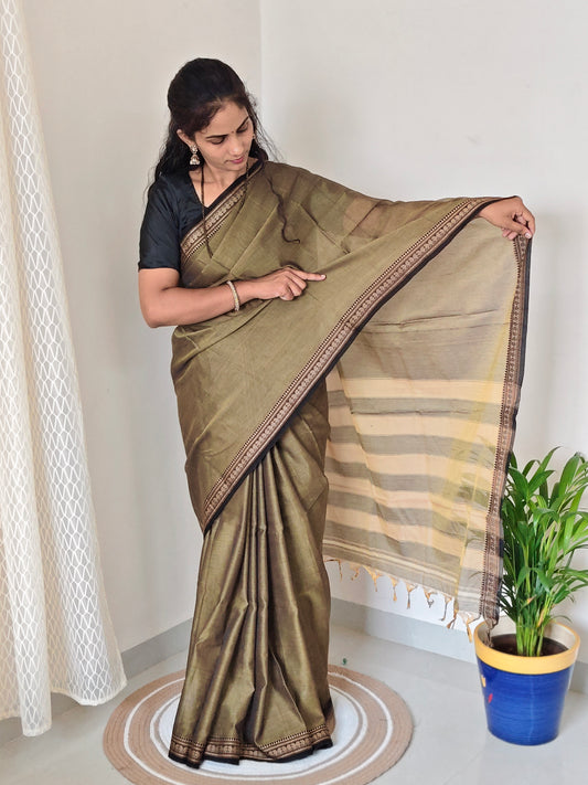 Plain Narayanpet Cotton Saree -Mango Border