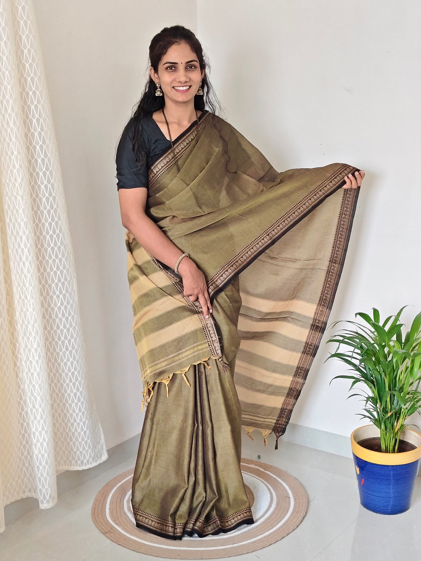 Plain Narayanpet Cotton Saree -Mango Border