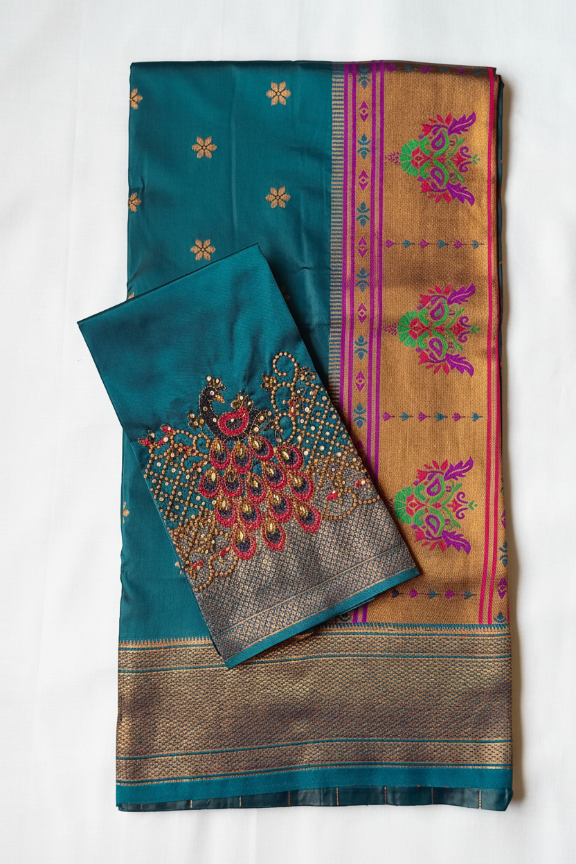 Chintamani Blue Kalanjali Paithani