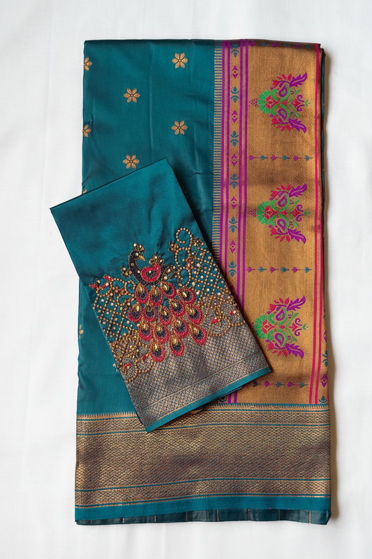 Chintamani Blue Kalanjali Paithani